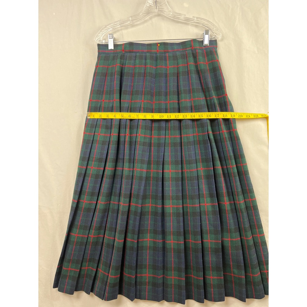 Talbots Kilt Skirt Women 14 Green Blue Plaid Wool Pleated Wrap Fringed USA Made - Picture 6 of 9